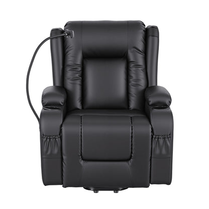 Artiss Power Lift Recliner Chair with Massage and Heat for Elderly, Electric Sofa Reclining Chair with USB and Phone Holder, PU Leather Comfy Armchair for Living Room, 2 Cup Holder & 4 Pockets, Black - Image 3