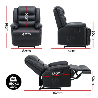 Artiss Manual Recliner Chair Leather Reclining Sofa with 16color Led Black - Image 2
