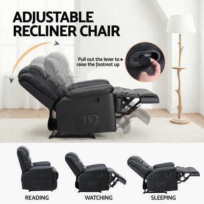Artiss Manual Recliner Chair Leather Reclining Sofa with 16color Led Black - Image 4