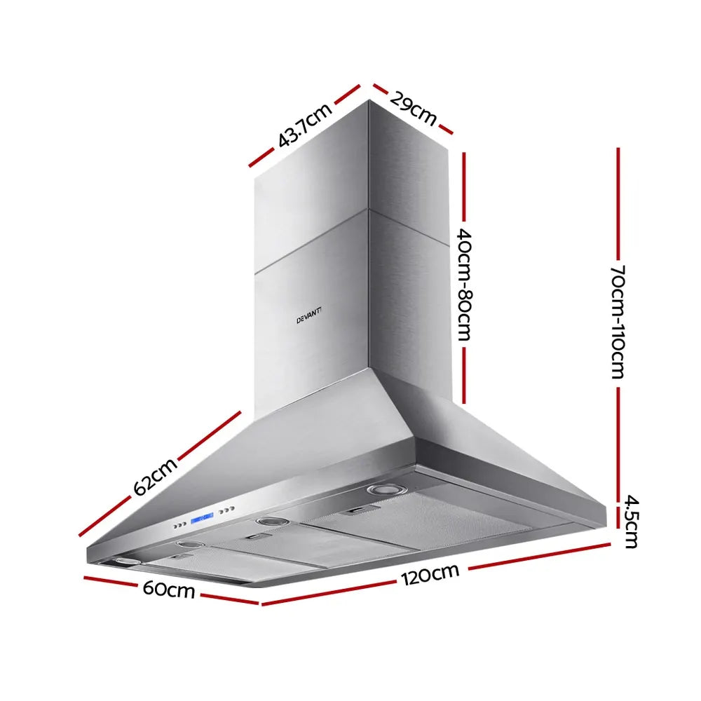 Devanti 1200mm Range Hood 120cm BBQ Commercial Rangehood - Image 2