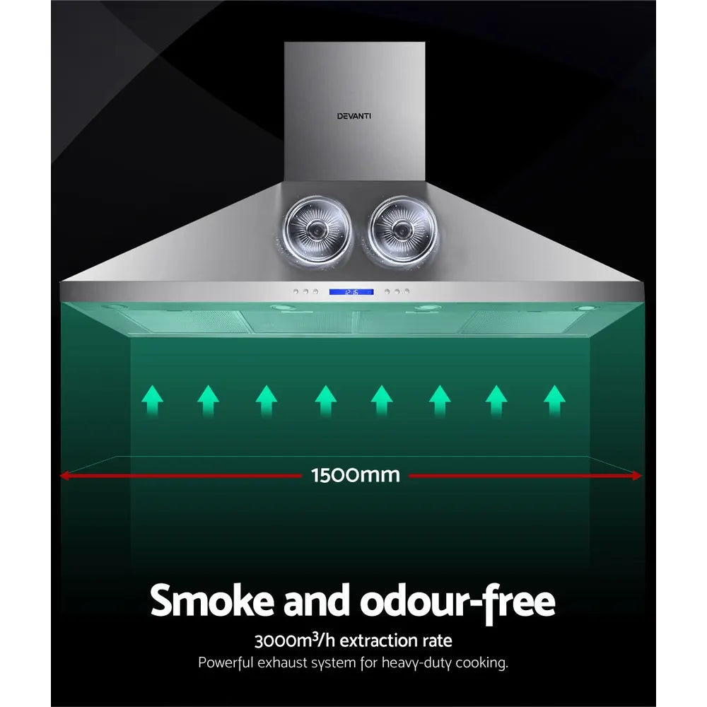 Devanti 1500mm Range Hood 150cm BBQ Commercial Rangehood - Image 4
