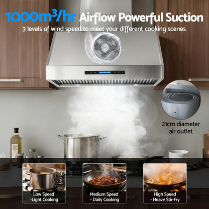 Devanti 900mm Range Hood 3-Speed Fan LED Display Remote Control - Image 5