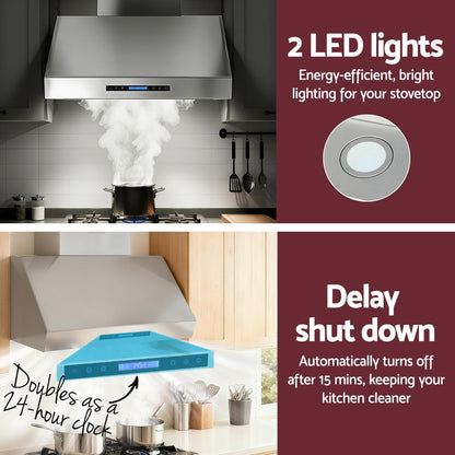 Devanti 900mm Range Hood 3-Speed Fan LED Display Remote Control - Image 7