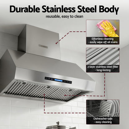 Devanti 900mm Range Hood 3-Speed Fan LED Display Remote Control - Image 8