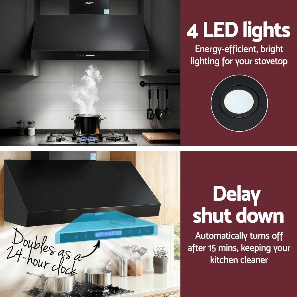 Devanti 1200mm Commercial BBQ Range Hood Dual Motor W/ Remote Control Black - Image 7