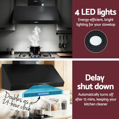 Devanti 1200mm Commercial BBQ Range Hood Dual Motor W/ Remote Control Black - Image 7