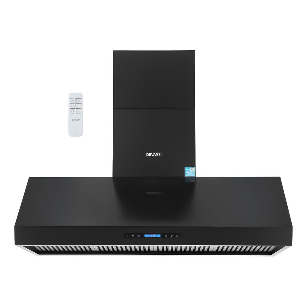 Devanti 1500mm Commercial BBQ Range Hood Dual Motor W/ Remote Control Black - Image 2