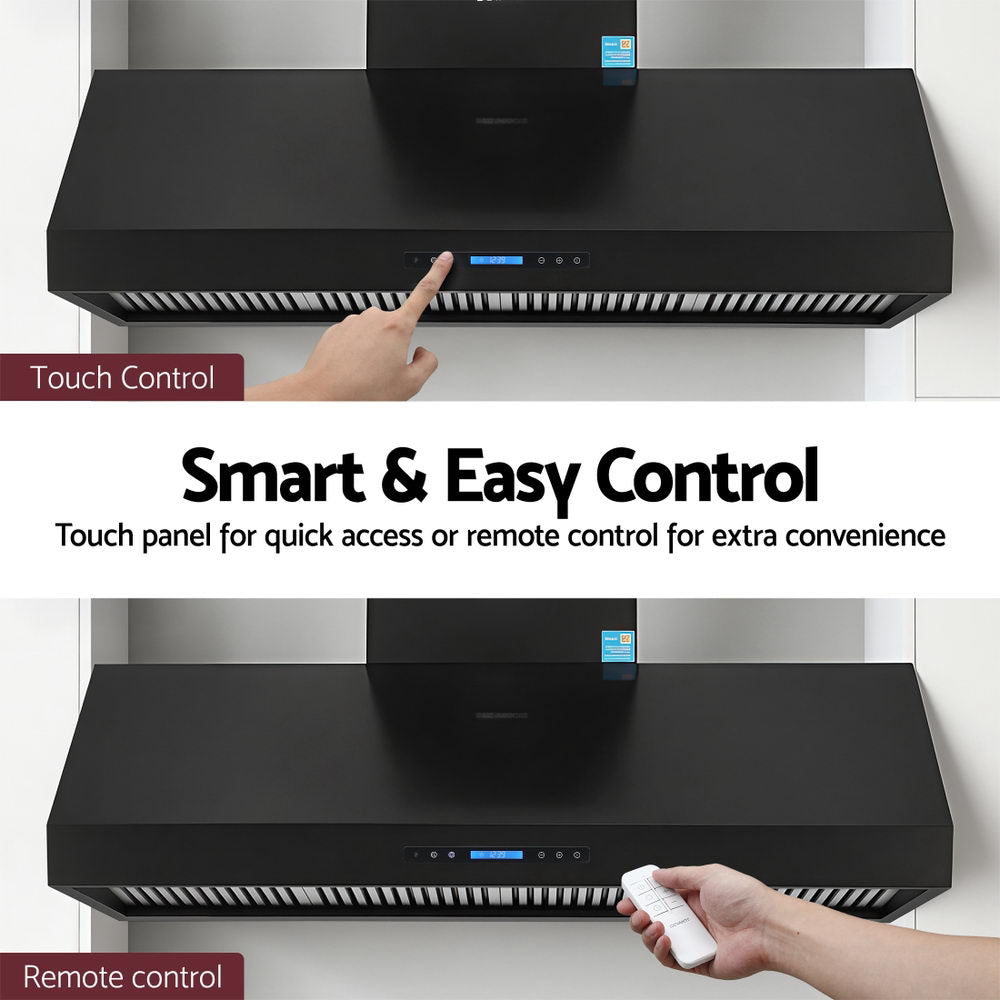 Devanti 1500mm Commercial BBQ Range Hood Dual Motor W/ Remote Control Black - Image 6