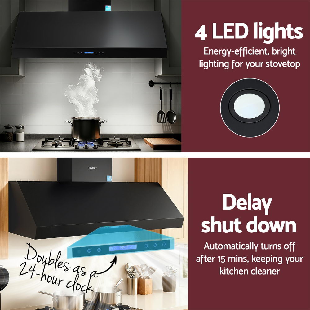 Devanti 1500mm Commercial BBQ Range Hood Dual Motor W/ Remote Control Black - Image 7