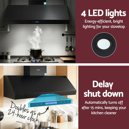Devanti 1500mm Commercial BBQ Range Hood Dual Motor W/ Remote Control Black - Image 7