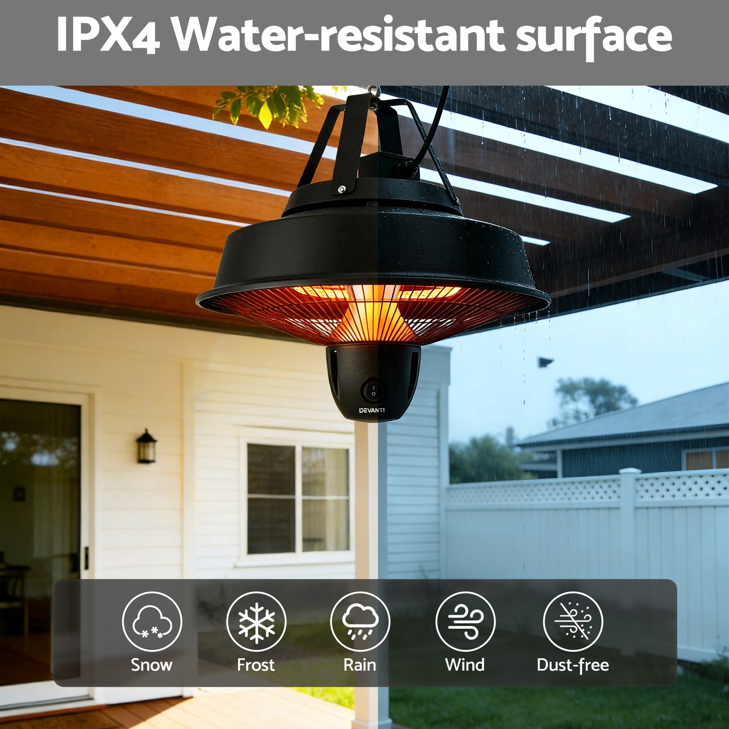 Devanti 2000W Electric Patio Heater Ceiling Mounted Hanging Heaters Remote - Image 9