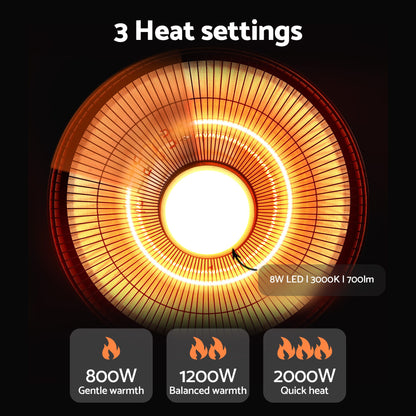 Devanti 2000W Outdoor Electric Patio Heater Ceiling Mount with LED Light Remote  - Image 6