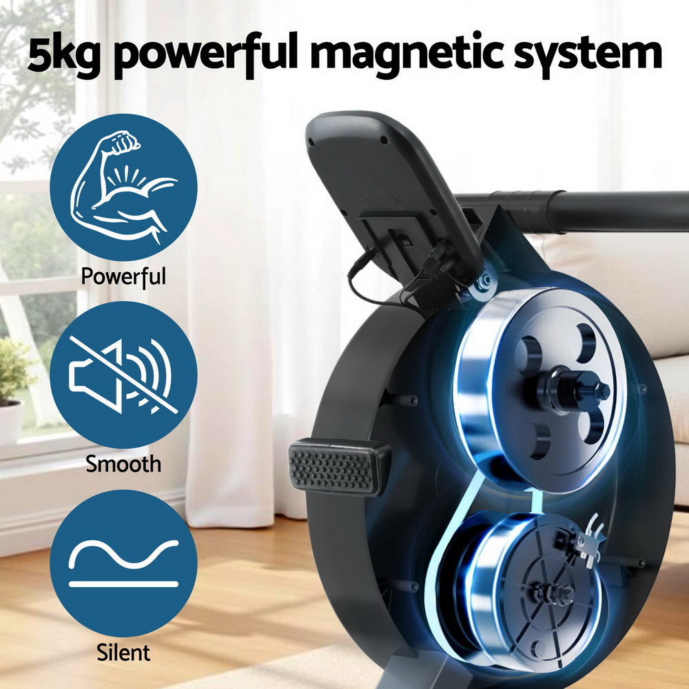 Everfit 16 Level Magnetic Rowing Machine for Home with App Connect Walnut - Image 5