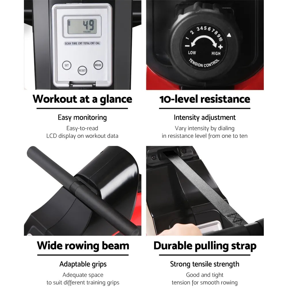 Everfit Rowing Machine Rower Magnetic Resistance Exercise Gym Home Cardio Red - Image 6