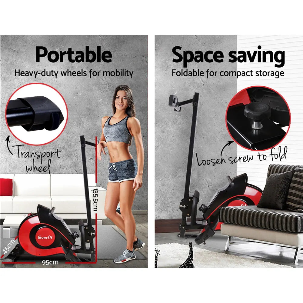 Everfit Rowing Machine Rower Magnetic Resistance Exercise Gym Home Cardio Red - Image 7