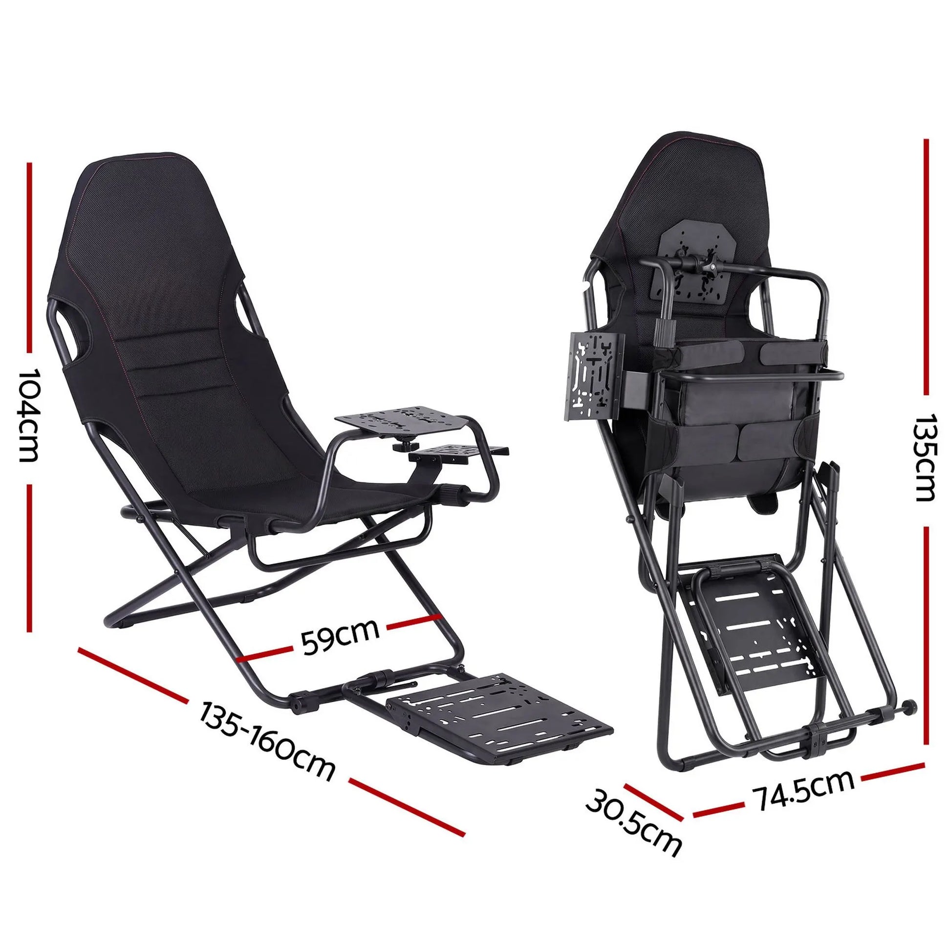Artiss Steel Foldable Racing Simulator Cockpit Seat Wheel Stand Gear Shifter Mount Black - Image 2