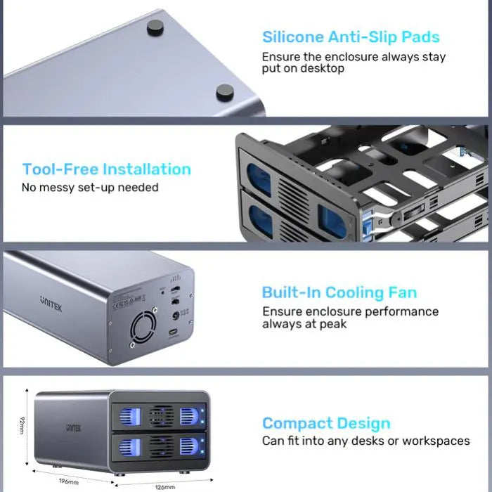 Unitek USB3.2 Type-C 10GB/SATA 2BAY SATA - Hard Drive Enclosures - Image 4