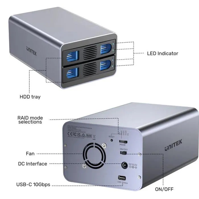Unitek USB3.2 Type-C 10GB/SATA 2BAY SATA - Hard Drive Enclosures - Image 7