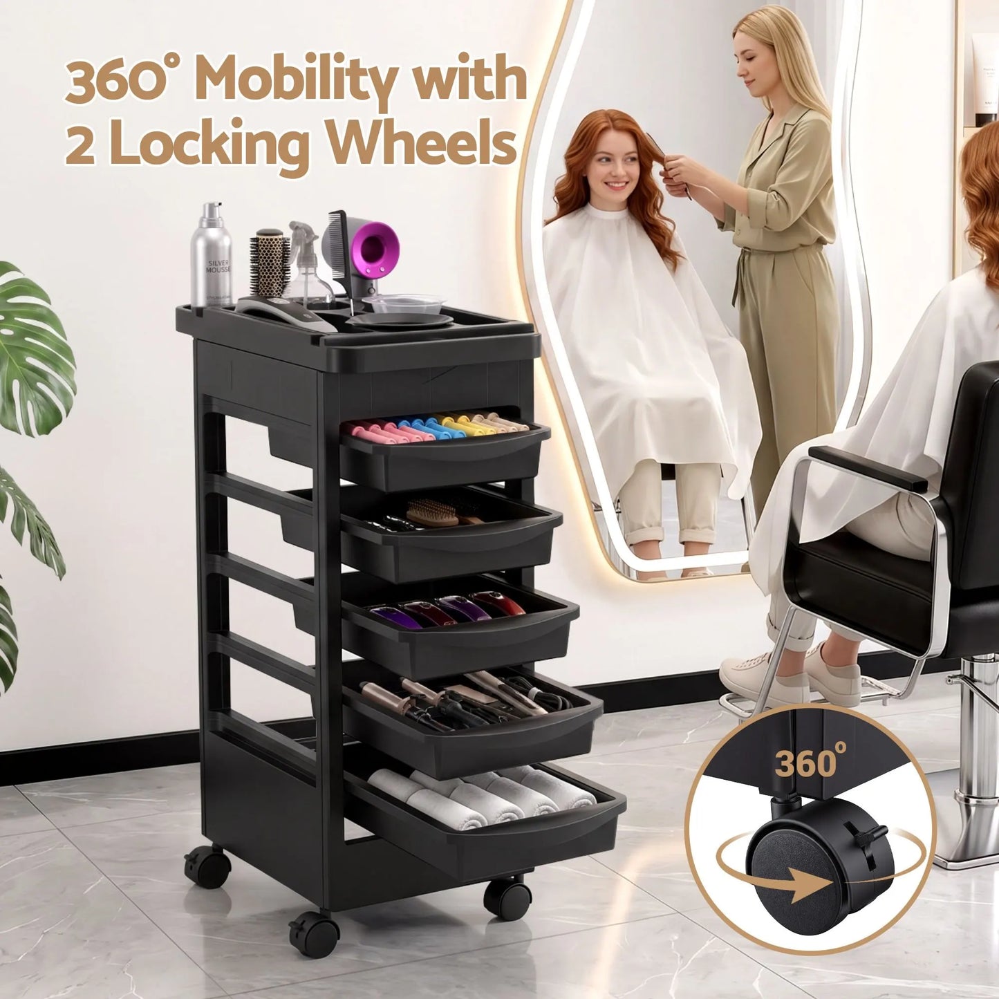 Embellir 6-Tier Salon Trolley Cart on Wheels Barber Mobile Hairdressing Cart - Image 5