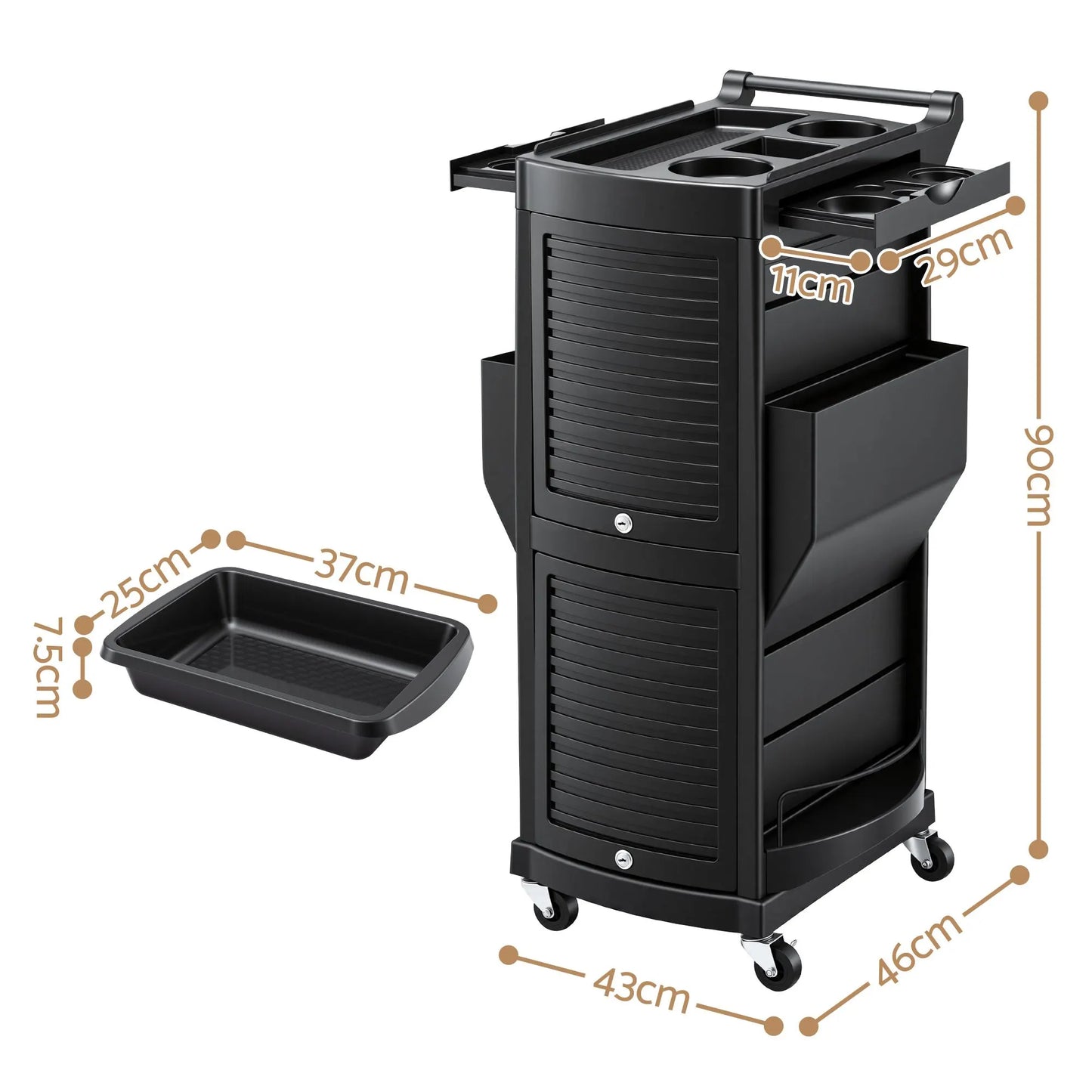 Embellir Salon Trolley 2 Lockable Doors 6 Tier Trays Mobile Hair Cart Black - Image 2