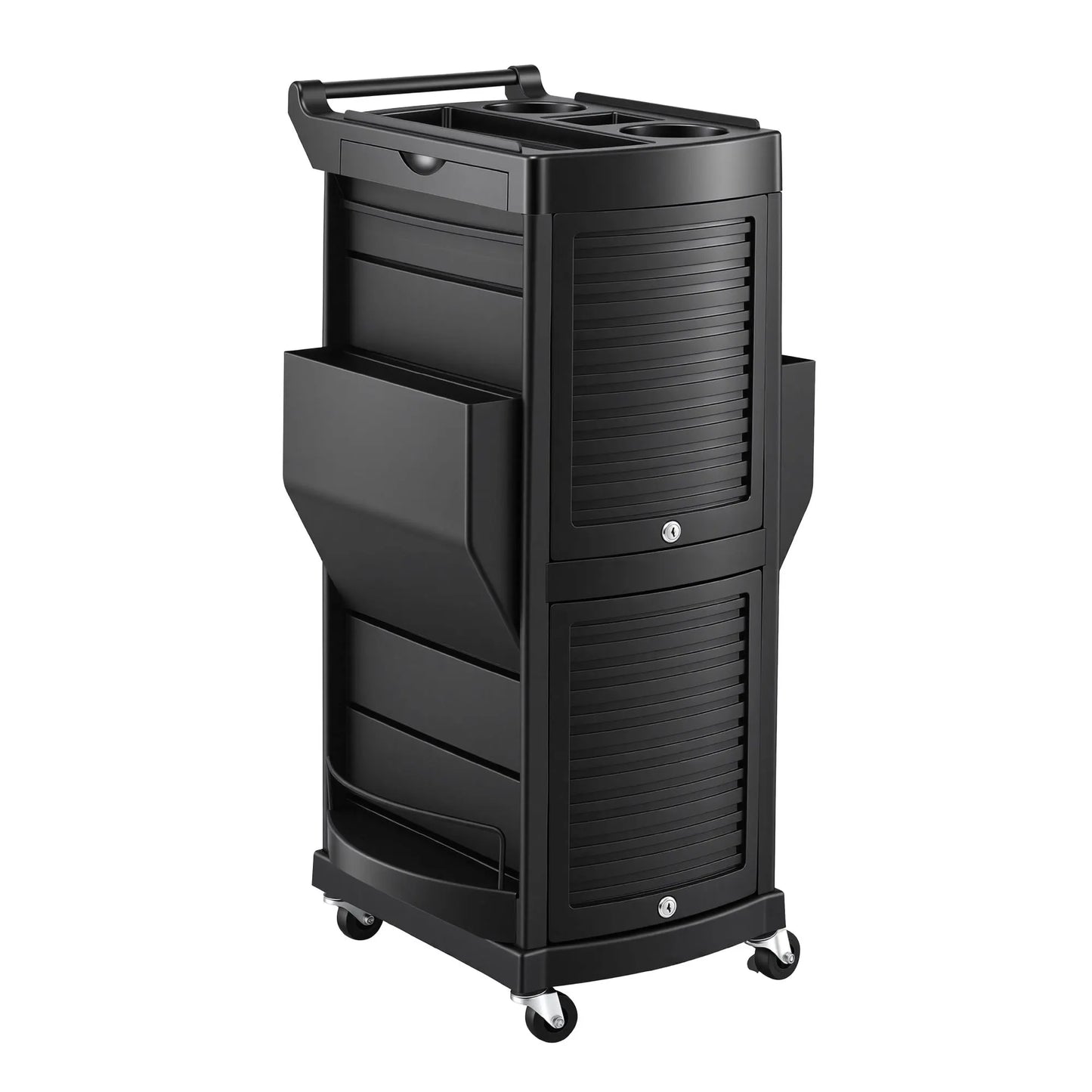 Embellir Salon Trolley 2 Lockable Doors 6 Tier Trays Mobile Hair Cart Black - Image 3