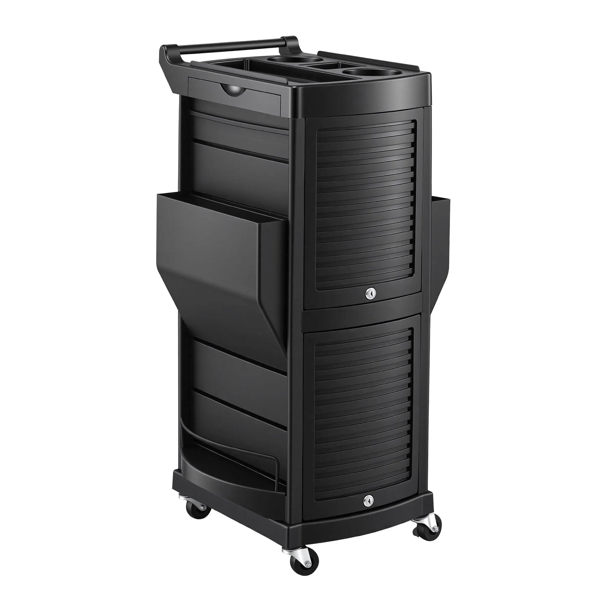 Embellir Salon Trolley 2 Lockable Doors 6 Tier Trays Mobile Hair Cart Black - Image 3