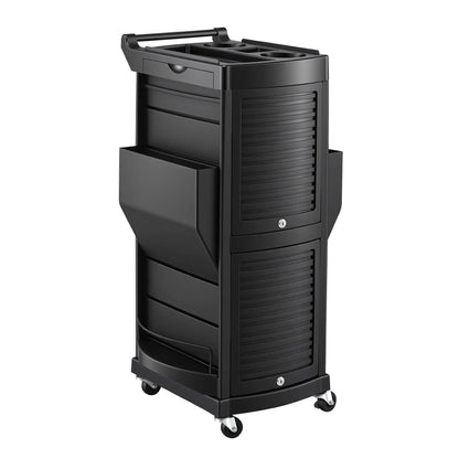 Embellir Salon Trolley 2 Lockable Doors 6 Tier Trays Mobile Hair Cart Black - Image 3