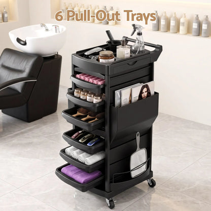 Embellir Salon Trolley 2 Lockable Doors 6 Tier Trays Mobile Hair Cart Black - Image 6