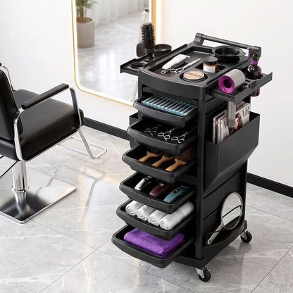 Embellir Salon Trolley 2 Lockable Doors 6 Tier Trays Mobile Hair Cart Black - Image 8