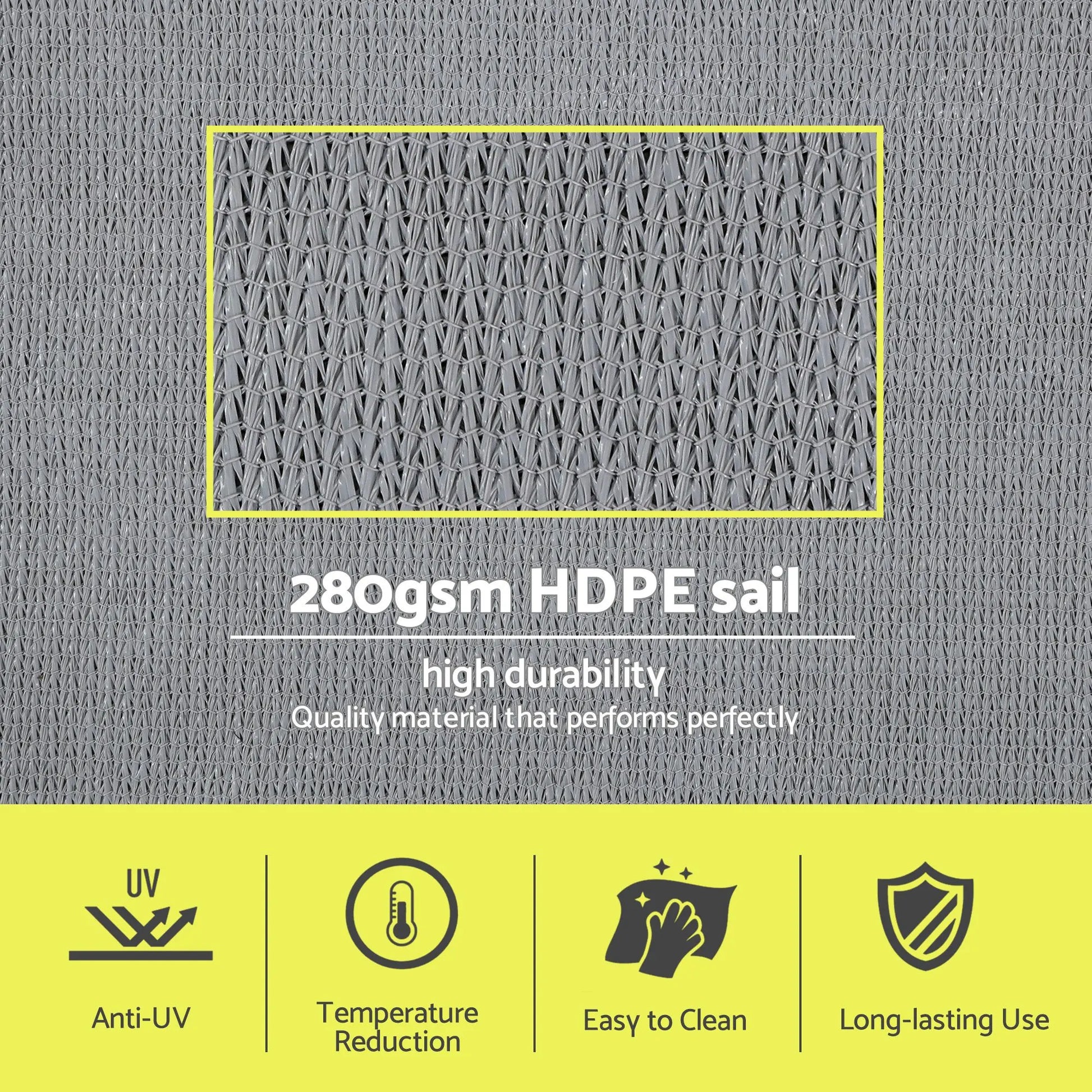 Instahut Sun Shade Sail Cloth 98% UV Block Outdoor Canopy Rectangle 2X5M Grey - Image 4