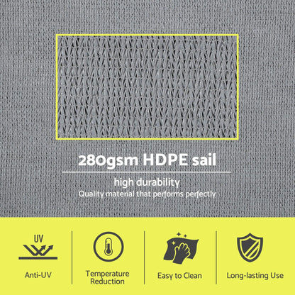 Instahut Sun Shade Sail Cloth 98% UV Block Outdoor Canopy Rectangle 2X5M Grey - Image 4