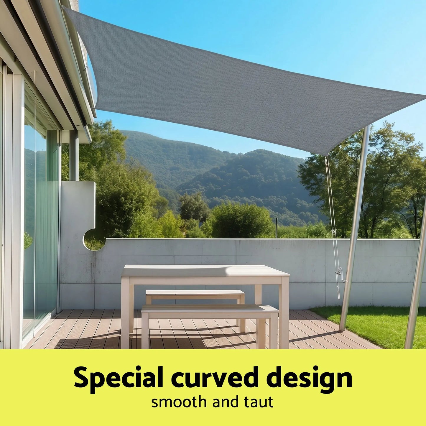 Instahut Sun Shade Sail Cloth 98% UV Block Outdoor Canopy Rectangle 2X5M Grey - Image 7