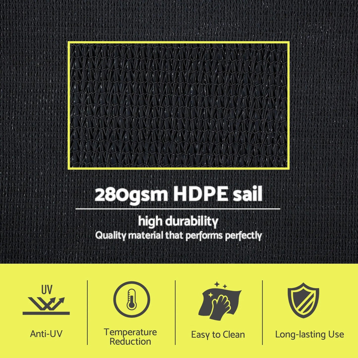 Instahut Sun Shade Sail Cloth 98% UV Block Outdoor Canopy Rectangle 5X6M Black - Image 4