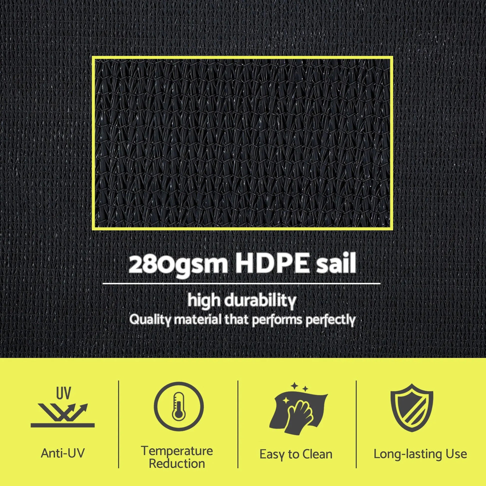 Instahut Sun Shade Sail Cloth 98% UV Block Outdoor Canopy Rectangle 5X6M Black - Image 4