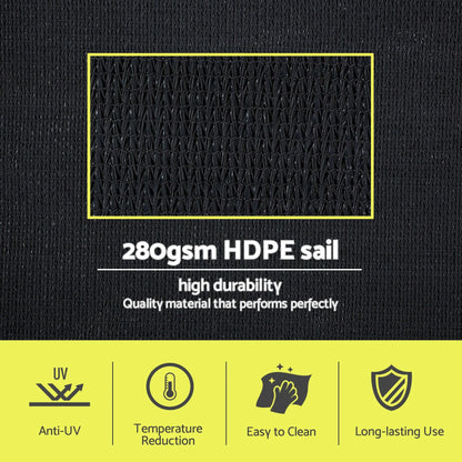 Instahut Sun Shade Sail Cloth 98% UV Block Outdoor Canopy Rectangle 5X6M Black - Image 4