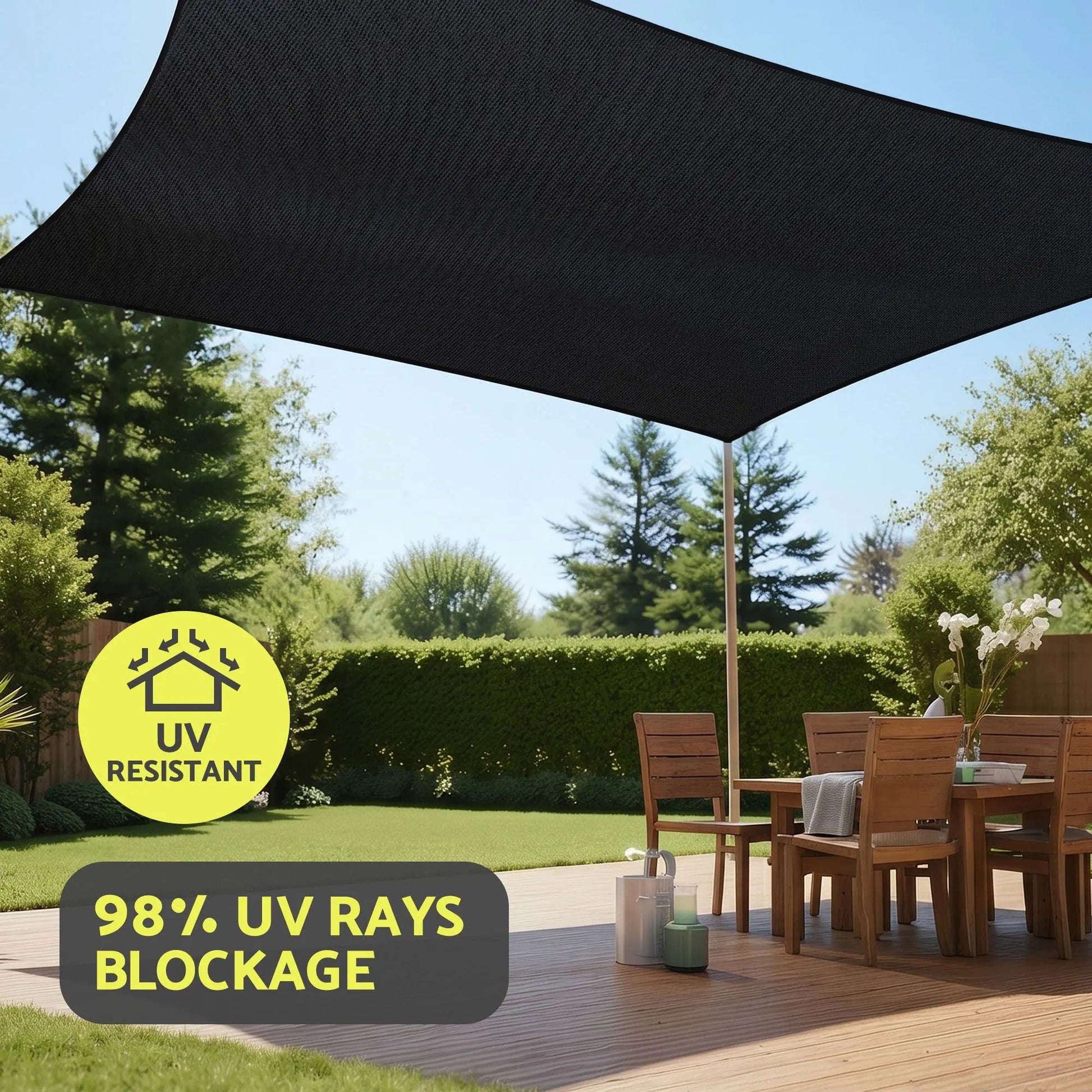 Instahut Sun Shade Sail Cloth 98% UV Block Outdoor Canopy Rectangle 5X6M Black - Image 5