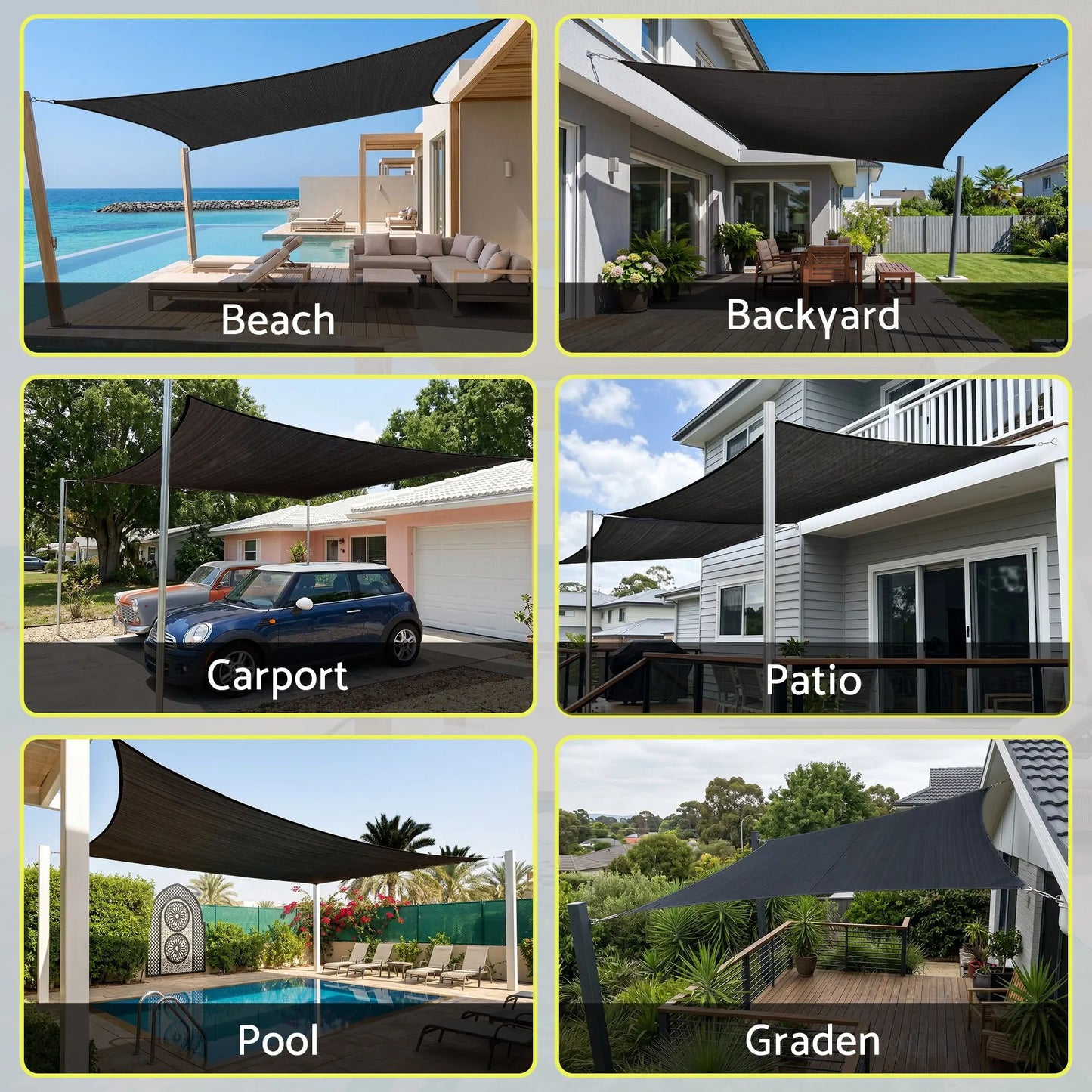 Instahut Sun Shade Sail Cloth 98% UV Block Outdoor Canopy Rectangle 5X6M Black - Image 8