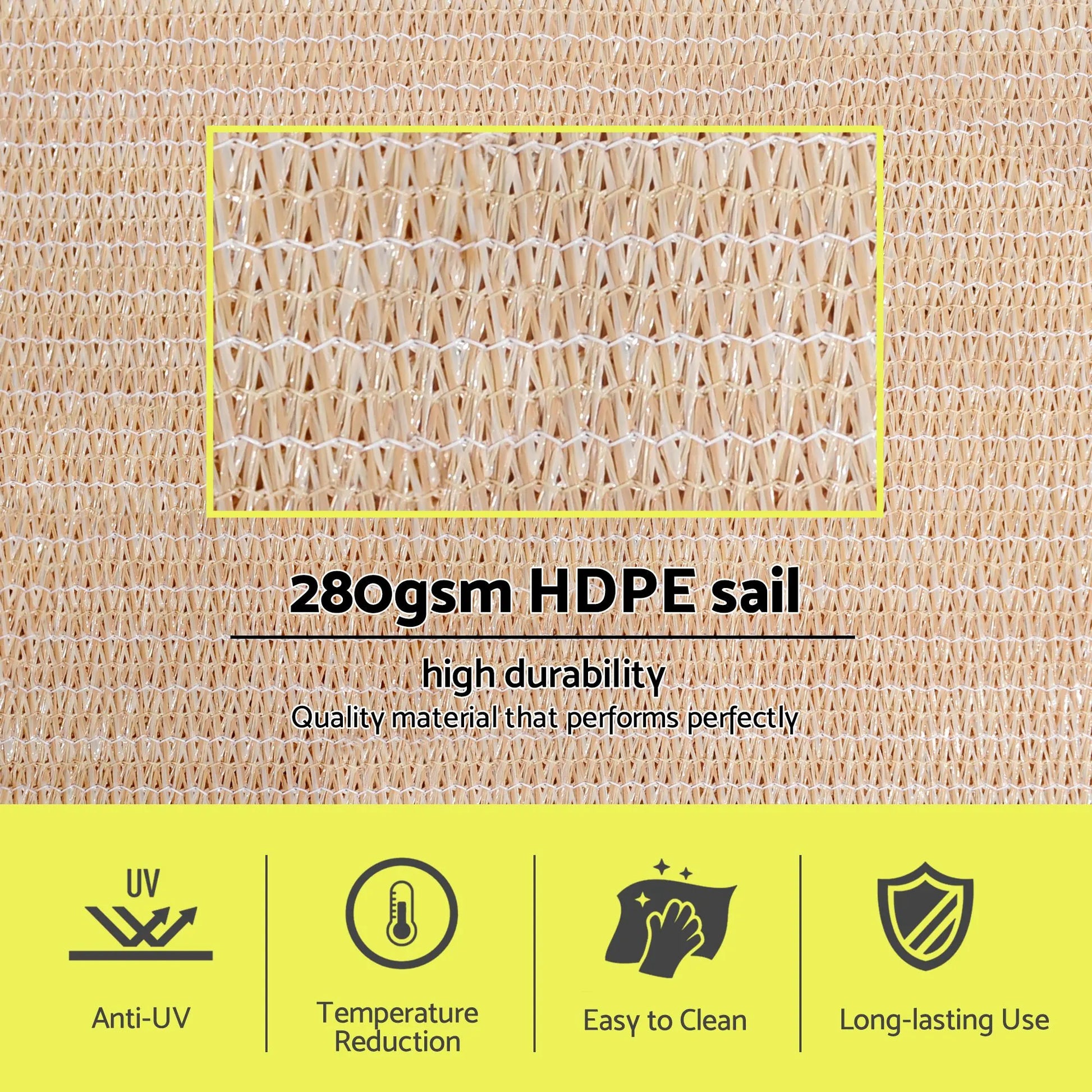 Instahut Sun Shade Sail Cloth 98% UV Block Outdoor Canopy Rectangle 5X9M Beige - Image 4