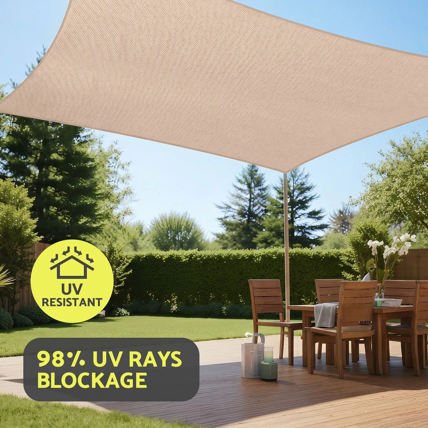 Instahut Sun Shade Sail Cloth 98% UV Block Outdoor Canopy Rectangle 5X9M Beige - Image 5