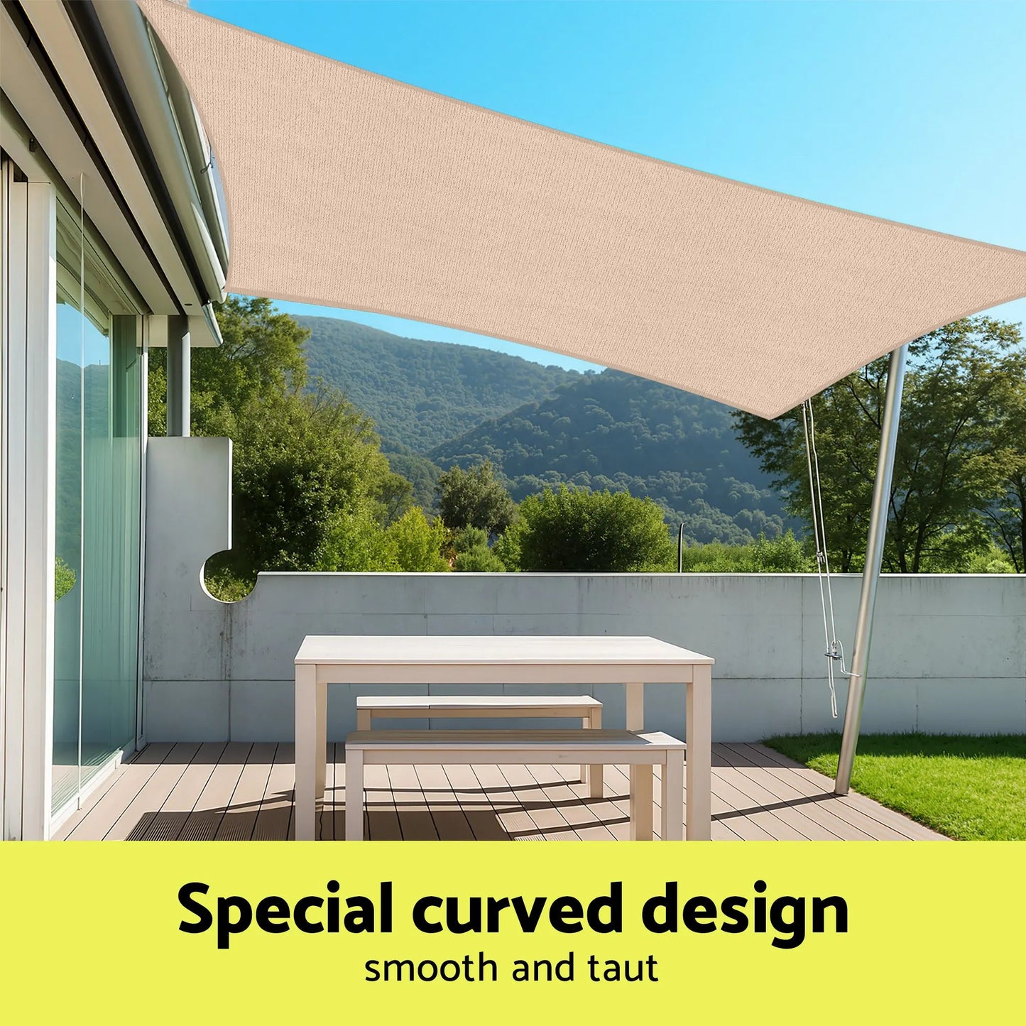 Instahut Sun Shade Sail Cloth 98% UV Block Outdoor Canopy Rectangle 5X9M Beige - Image 7