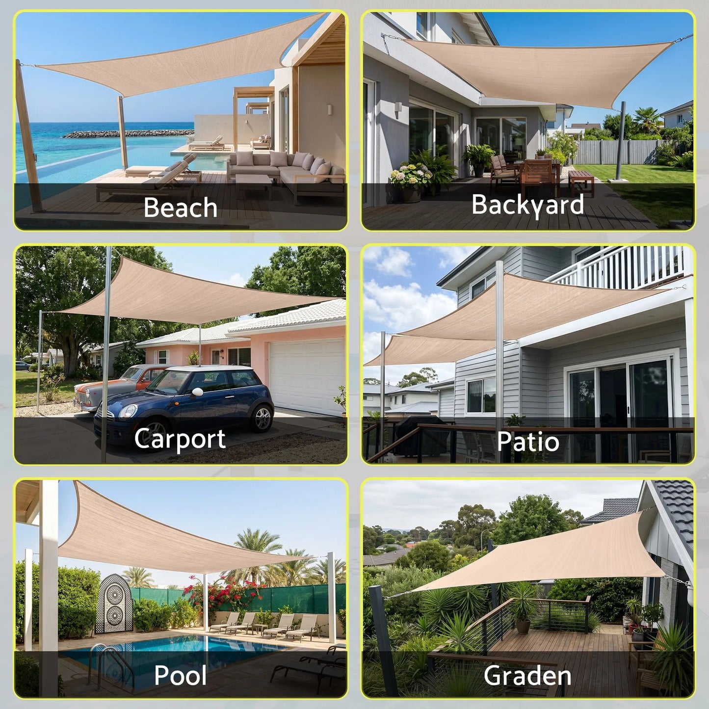 Instahut Sun Shade Sail Cloth 98% UV Block Outdoor Canopy Rectangle 5X9M Beige - Image 8