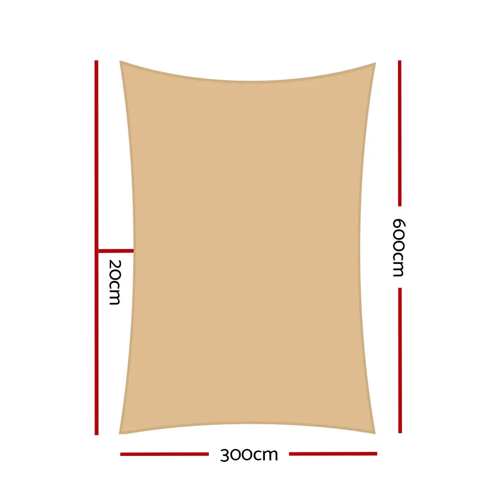 Instahut Shade Sail 3x6m Rectangle 185GSM 95% Sand Shade Cloth - Image 2