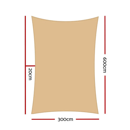 Instahut Shade Sail 3x6m Rectangle 185GSM 95% Sand Shade Cloth - Image 2