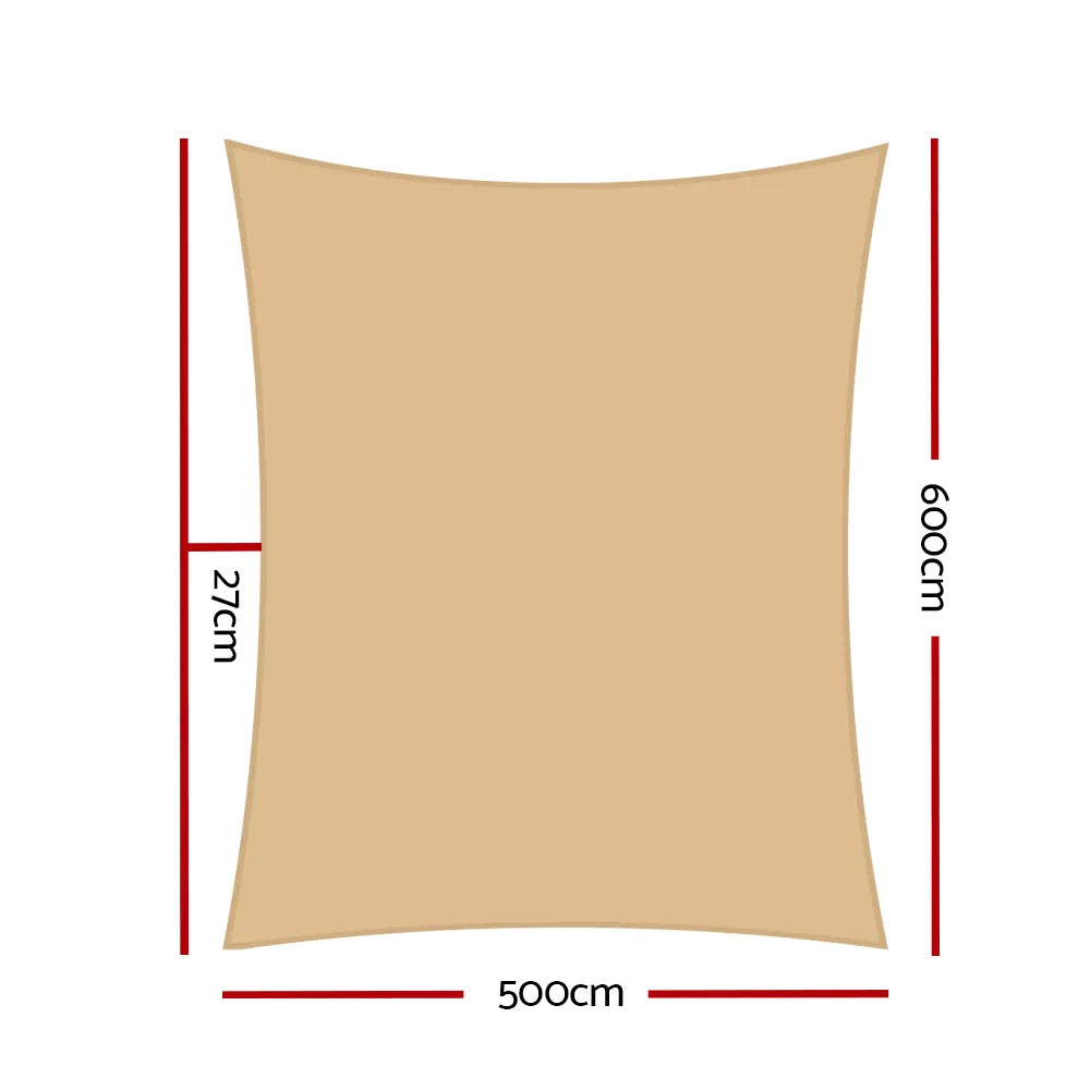Instahut Shade Sail 5x6m Rectangle 280GSM 98% Sand Shade Cloth - Image 2