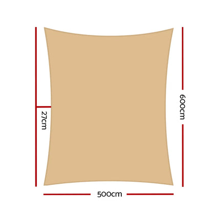 Instahut Shade Sail 5x6m Rectangle 280GSM 98% Sand Shade Cloth - Image 2