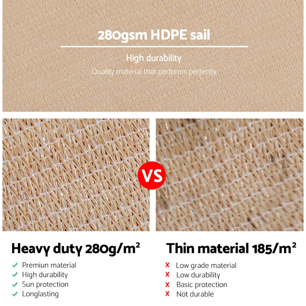Instahut Shade Sail 5x6m Rectangle 280GSM 98% Sand Shade Cloth - Image 5