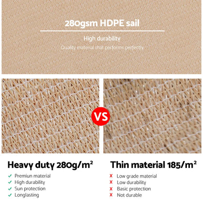 Instahut Shade Sail 5x6m Rectangle 280GSM 98% Sand Shade Cloth - Image 5