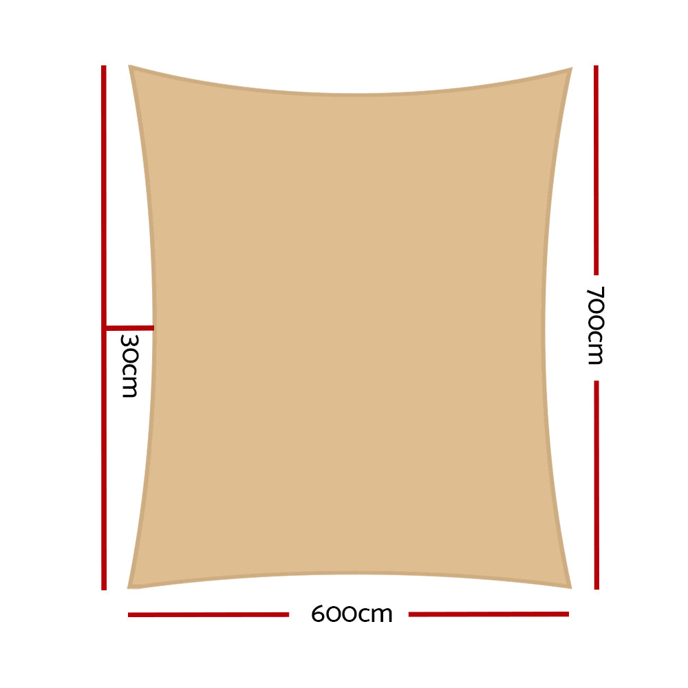Instahut Shade Sail 6x7m Rectangle 280GSM 98% Sand Shade Cloth - Image 2