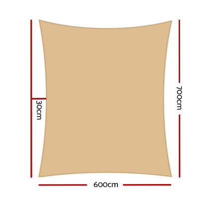 Instahut Shade Sail 6x7m Rectangle 280GSM 98% Sand Shade Cloth - Image 2
