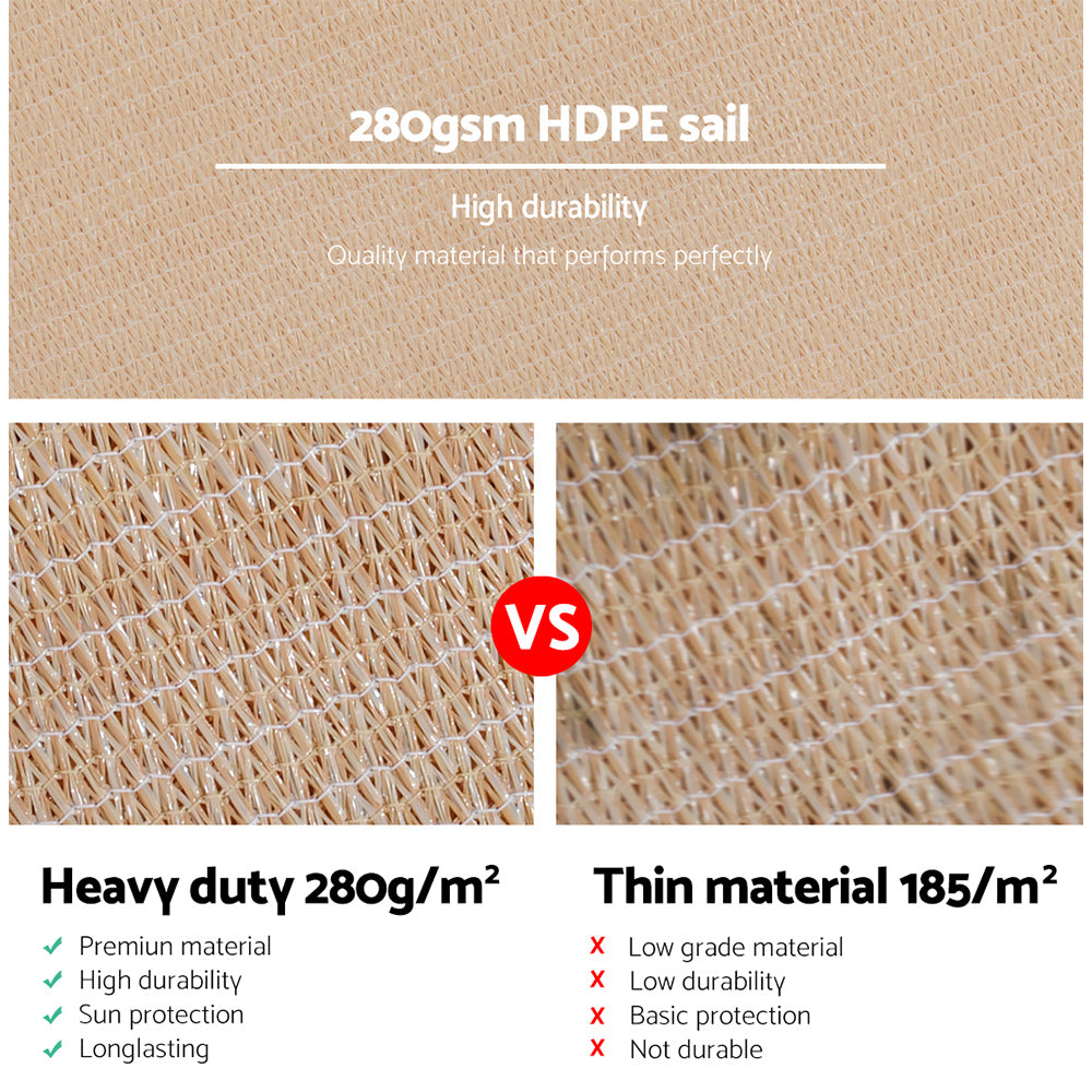 Instahut Shade Sail 6x7m Rectangle 280GSM 98% Sand Shade Cloth - Image 5